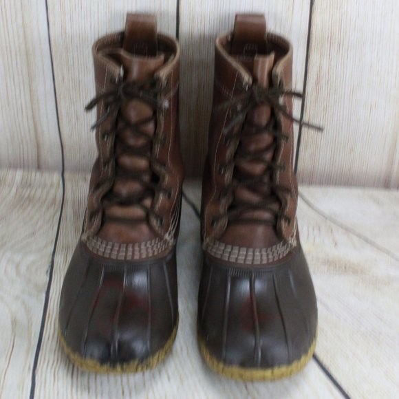 LL BEAN Insulated Brown Leather Lace-up Ankle Duck Boots Size 6 M - Picture 5 of 9